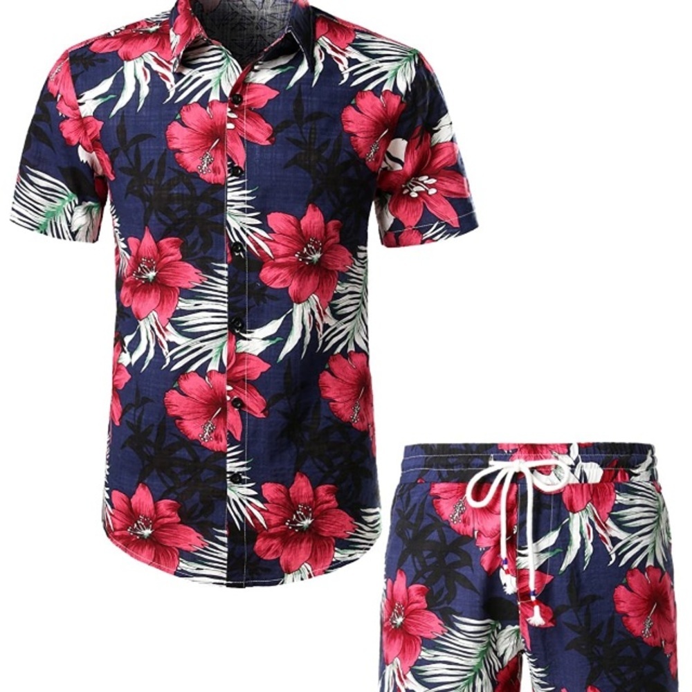 Men's Flower Casual Button Down Shirt /Pant Suits